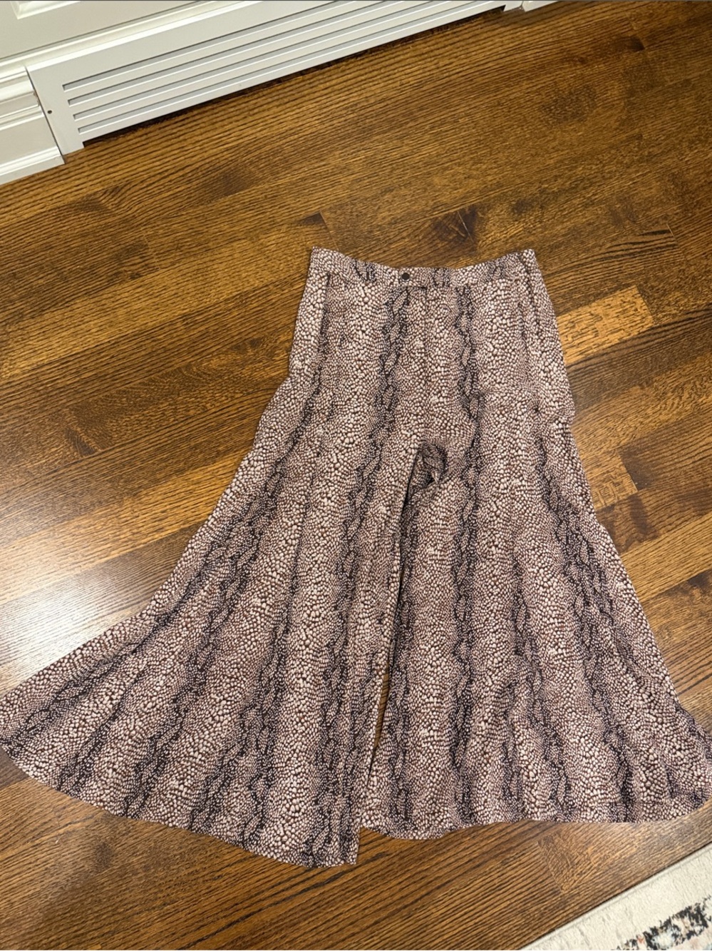Anthropologie taupe & brown extra Wide-Leg Printed Flowy Pants
